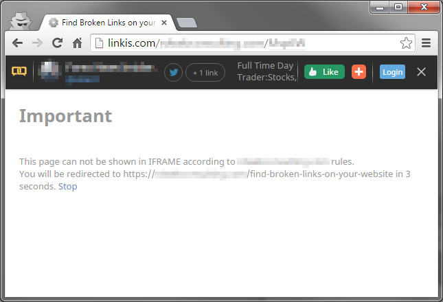 Stop iframe Content Theft - Example of Blocked website