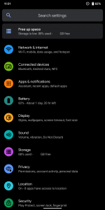 Android 11 Settings (Default Display size)